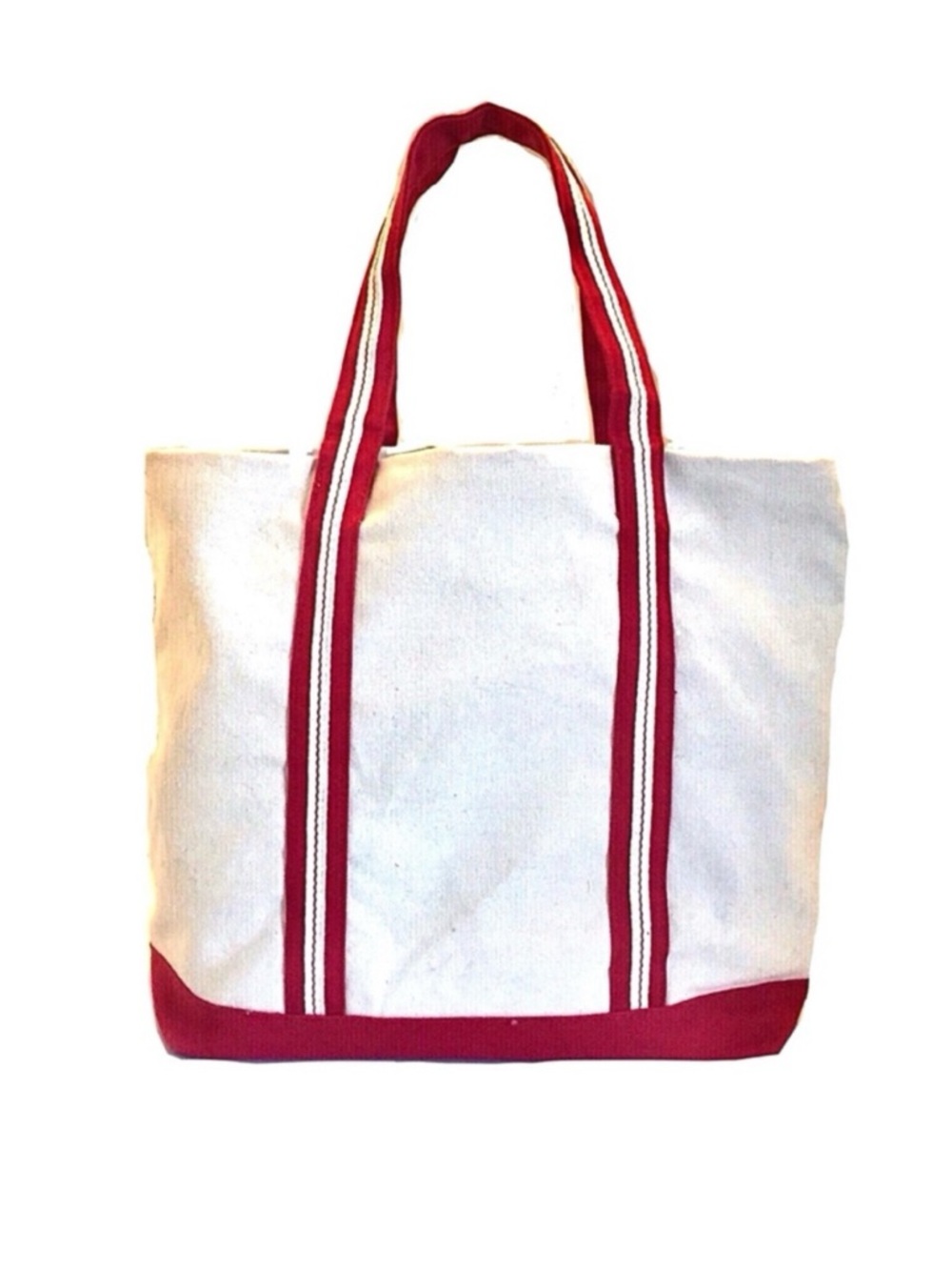 Preppy Dual Tone Canvas Tote Bag w/Sporty Stripes